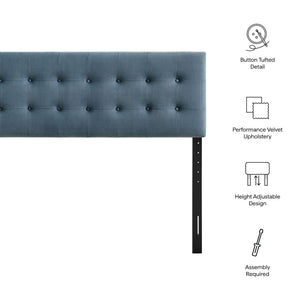 Modway Furniture Emily Button Tufted Performance Velvet Headboard for Queen Beds Modern Bedroom Cadet Blue MOD-7284-CAB