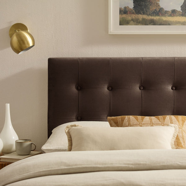 Modway Furniture Emily Button Tufted Performance Velvet Headboard for Queen Beds Modern Bedroom Chocolate Brown MOD-7284-CHB
