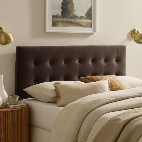 Modway Furniture Emily Button Tufted Performance Velvet Headboard for Queen Beds Modern Bedroom Chocolate Brown MOD-7284-CHB