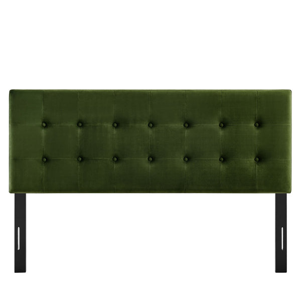 Modway Furniture Emily Button Tufted Performance Velvet Headboard for Queen Beds Modern Bedroom Moss Green MOD-7284-MOG