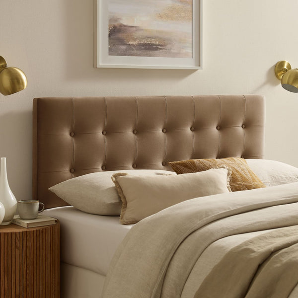 Modway Furniture Emily Button Tufted Performance Velvet Headboard for Queen Beds Modern Bedroom Taupe MOD-7284-TAU