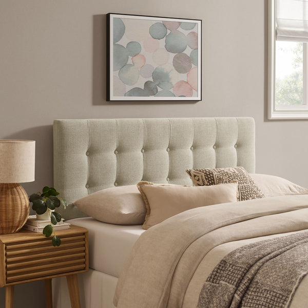 Modway Furniture Emily Modway Button Tufted Queen Headboard Upholstered for a Tailored Bedroom Look Linen MOD-7285-LIN