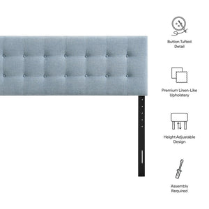 Modway Furniture Emily Modway Button Tufted Queen Headboard Upholstered for a Tailored Bedroom Look Sky Blue MOD-7285-SKY