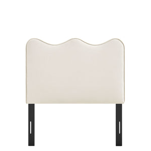 Modway Furniture Athena Scalloped Velvet Twin Headboard with Foam Padding for Modern Bedrooms Alabaster MOD-7288-ALA