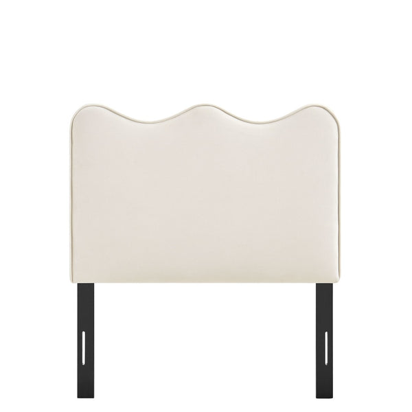 Modway Furniture Athena Scalloped Velvet Twin Headboard with Foam Padding for Modern Bedrooms Alabaster MOD-7288-ALA