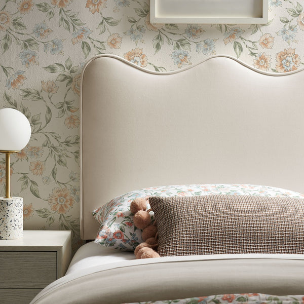 Modway Furniture Athena Scalloped Velvet Twin Headboard with Foam Padding for Modern Bedrooms Alabaster MOD-7288-ALA
