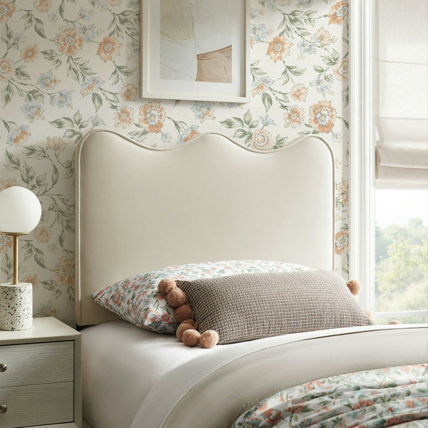 Modway Furniture Athena Scalloped Velvet Twin Headboard with Foam Padding for Modern Bedrooms Alabaster MOD-7288-ALA
