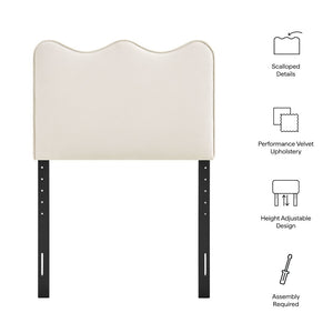 Modway Furniture Athena Scalloped Velvet Twin Headboard with Foam Padding for Modern Bedrooms Alabaster MOD-7288-ALA