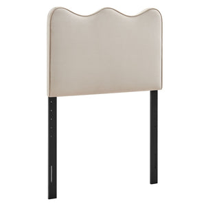 Modway Furniture Athena Scalloped Velvet Twin Headboard with Foam Padding for Modern Bedrooms Almond MOD-7288-ALM