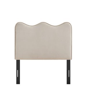 Modway Furniture Athena Scalloped Velvet Twin Headboard with Foam Padding for Modern Bedrooms Almond MOD-7288-ALM