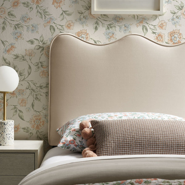Modway Furniture Athena Scalloped Velvet Twin Headboard with Foam Padding for Modern Bedrooms Almond MOD-7288-ALM