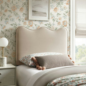 Modway Furniture Athena Scalloped Velvet Twin Headboard with Foam Padding for Modern Bedrooms Almond MOD-7288-ALM