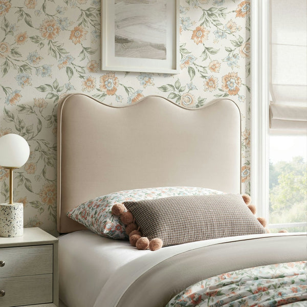 Modway Furniture Athena Scalloped Velvet Twin Headboard with Foam Padding for Modern Bedrooms Almond MOD-7288-ALM