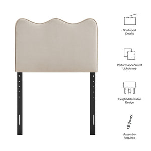 Modway Furniture Athena Scalloped Velvet Twin Headboard with Foam Padding for Modern Bedrooms Almond MOD-7288-ALM