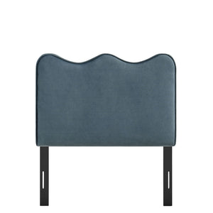 Modway Furniture Athena Scalloped Velvet Twin Headboard with Foam Padding for Modern Bedrooms Cadet Blue MOD-7288-CAB