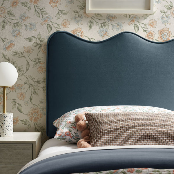 Modway Furniture Athena Scalloped Velvet Twin Headboard with Foam Padding for Modern Bedrooms Cadet Blue MOD-7288-CAB