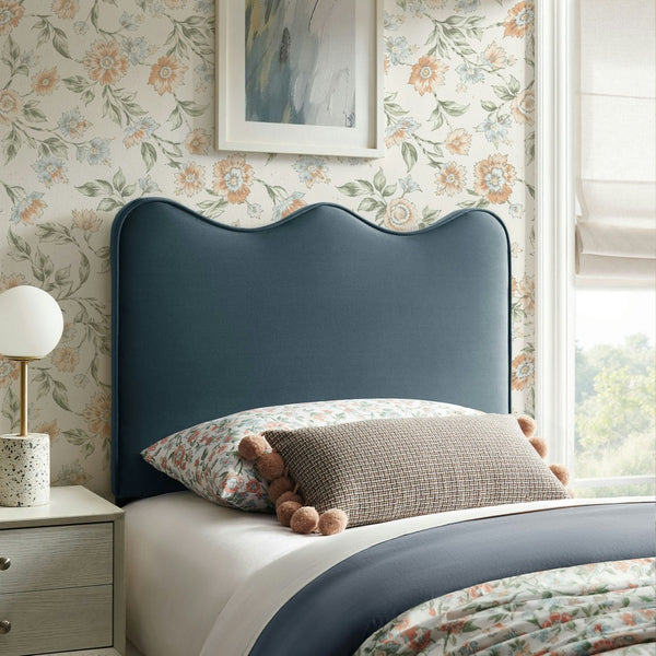 Modway Furniture Athena Scalloped Velvet Twin Headboard with Foam Padding for Modern Bedrooms Cadet Blue MOD-7288-CAB