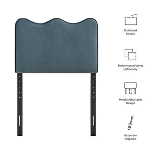 Modway Furniture Athena Scalloped Velvet Twin Headboard with Foam Padding for Modern Bedrooms Cadet Blue MOD-7288-CAB