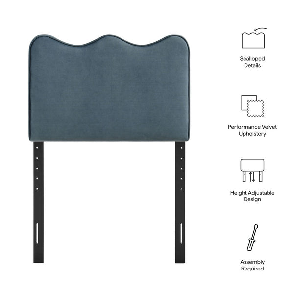Modway Furniture Athena Scalloped Velvet Twin Headboard with Foam Padding for Modern Bedrooms Cadet Blue MOD-7288-CAB