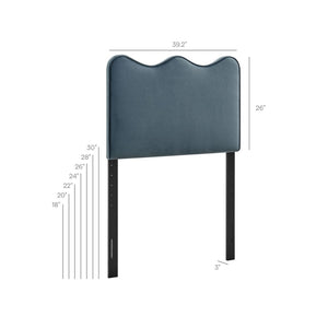 Modway Furniture Athena Scalloped Velvet Twin Headboard with Foam Padding for Modern Bedrooms Cadet Blue MOD-7288-CAB