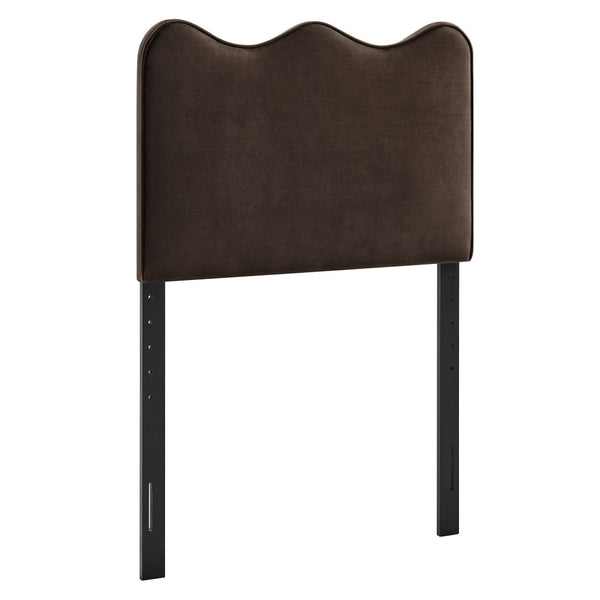 Modway Furniture Athena Scalloped Velvet Twin Headboard with Foam Padding for Modern Bedrooms Chocolate Brown MOD-7288-CHB