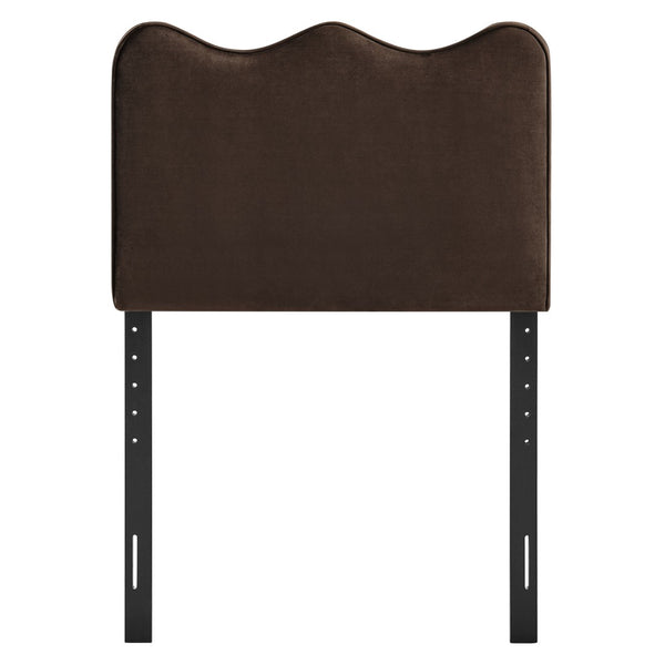 Modway Furniture Athena Scalloped Velvet Twin Headboard with Foam Padding for Modern Bedrooms Chocolate Brown MOD-7288-CHB