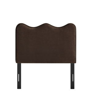 Modway Furniture Athena Scalloped Velvet Twin Headboard with Foam Padding for Modern Bedrooms Chocolate Brown MOD-7288-CHB