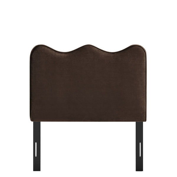 Modway Furniture Athena Scalloped Velvet Twin Headboard with Foam Padding for Modern Bedrooms Chocolate Brown MOD-7288-CHB