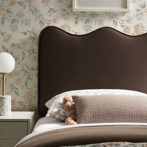Modway Furniture Athena Scalloped Velvet Twin Headboard with Foam Padding for Modern Bedrooms Chocolate Brown MOD-7288-CHB