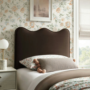 Modway Furniture Athena Scalloped Velvet Twin Headboard with Foam Padding for Modern Bedrooms Chocolate Brown MOD-7288-CHB
