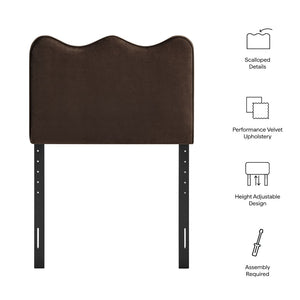 Modway Furniture Athena Scalloped Velvet Twin Headboard with Foam Padding for Modern Bedrooms Chocolate Brown MOD-7288-CHB