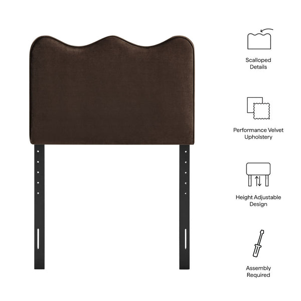 Modway Furniture Athena Scalloped Velvet Twin Headboard with Foam Padding for Modern Bedrooms Chocolate Brown MOD-7288-CHB
