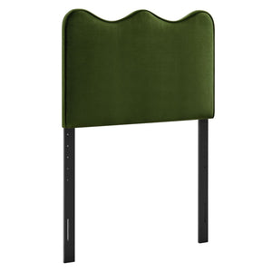 Modway Furniture Athena Scalloped Velvet Twin Headboard with Foam Padding for Modern Bedrooms Moss Green MOD-7288-MOG