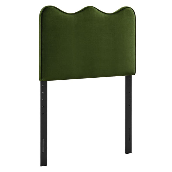 Modway Furniture Athena Scalloped Velvet Twin Headboard with Foam Padding for Modern Bedrooms Moss Green MOD-7288-MOG