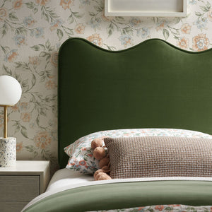 Modway Furniture Athena Scalloped Velvet Twin Headboard with Foam Padding for Modern Bedrooms Moss Green MOD-7288-MOG