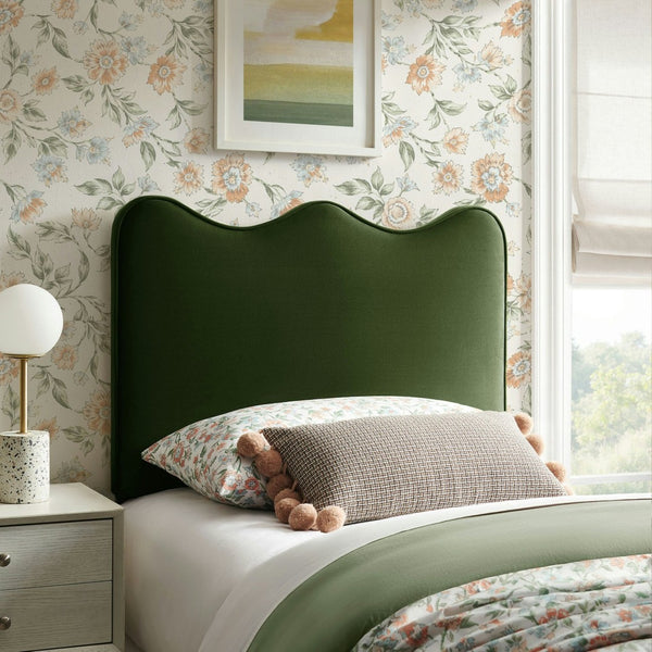 Modway Furniture Athena Scalloped Velvet Twin Headboard with Foam Padding for Modern Bedrooms Moss Green MOD-7288-MOG