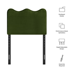 Modway Furniture Athena Scalloped Velvet Twin Headboard with Foam Padding for Modern Bedrooms Moss Green MOD-7288-MOG