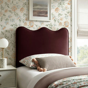 Modway Furniture Athena Scalloped Velvet Twin Headboard with Foam Padding for Modern Bedrooms Mulberry MOD-7288-MUL