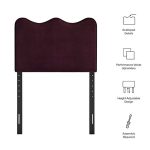 Modway Furniture Athena Scalloped Velvet Twin Headboard with Foam Padding for Modern Bedrooms Mulberry MOD-7288-MUL
