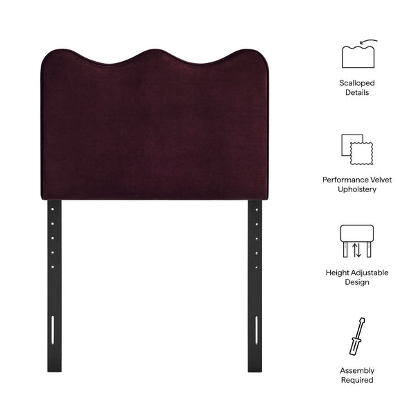 Modway Furniture Athena Scalloped Velvet Twin Headboard with Foam Padding for Modern Bedrooms Mulberry MOD-7288-MUL