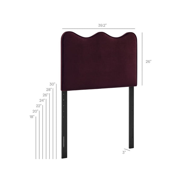 Modway Furniture Athena Scalloped Velvet Twin Headboard with Foam Padding for Modern Bedrooms Mulberry MOD-7288-MUL