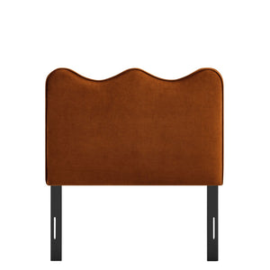 Modway Furniture Athena Scalloped Velvet Twin Headboard with Foam Padding for Modern Bedrooms Rust MOD-7288-RUS