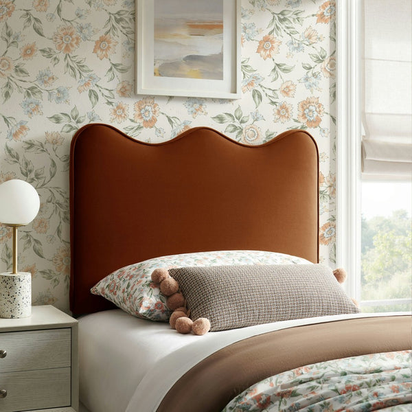 Modway Furniture Athena Scalloped Velvet Twin Headboard with Foam Padding for Modern Bedrooms Rust MOD-7288-RUS