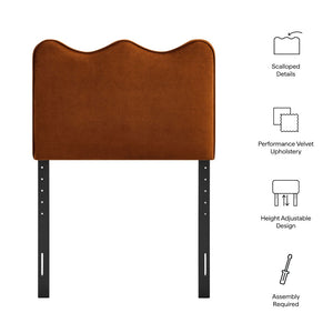 Modway Furniture Athena Scalloped Velvet Twin Headboard with Foam Padding for Modern Bedrooms Rust MOD-7288-RUS