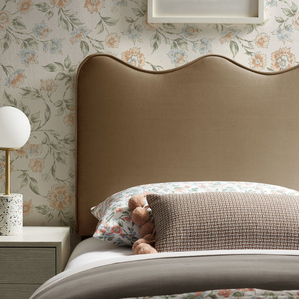 Modway Furniture Athena Scalloped Velvet Twin Headboard with Foam Padding for Modern Bedrooms Taupe MOD-7288-TAU