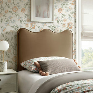 Modway Furniture Athena Scalloped Velvet Twin Headboard with Foam Padding for Modern Bedrooms Taupe MOD-7288-TAU