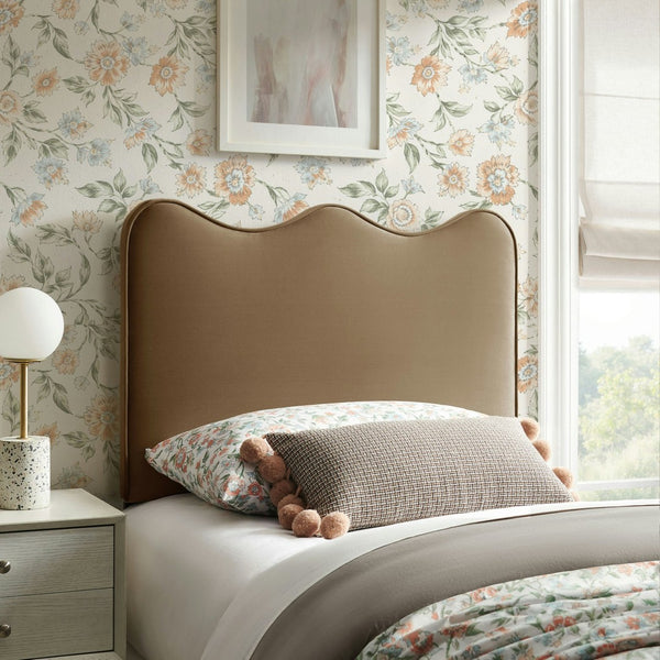 Modway Furniture Athena Scalloped Velvet Twin Headboard with Foam Padding for Modern Bedrooms Taupe MOD-7288-TAU