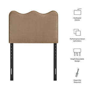 Modway Furniture Athena Scalloped Velvet Twin Headboard with Foam Padding for Modern Bedrooms Taupe MOD-7288-TAU