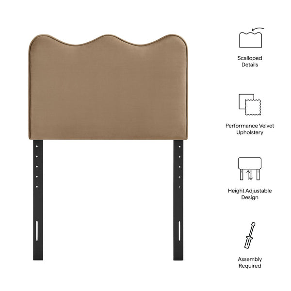 Modway Furniture Athena Scalloped Velvet Twin Headboard with Foam Padding for Modern Bedrooms Taupe MOD-7288-TAU