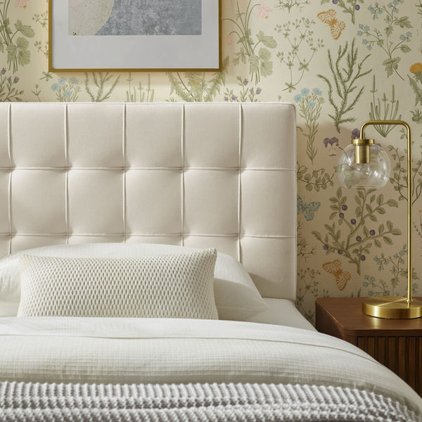 Modway Furniture Lily Modway Biscuit Tufted Performance Velvet Upholstered Headboard for Teen Bedrooms Alabaster MOD-7289-ALA